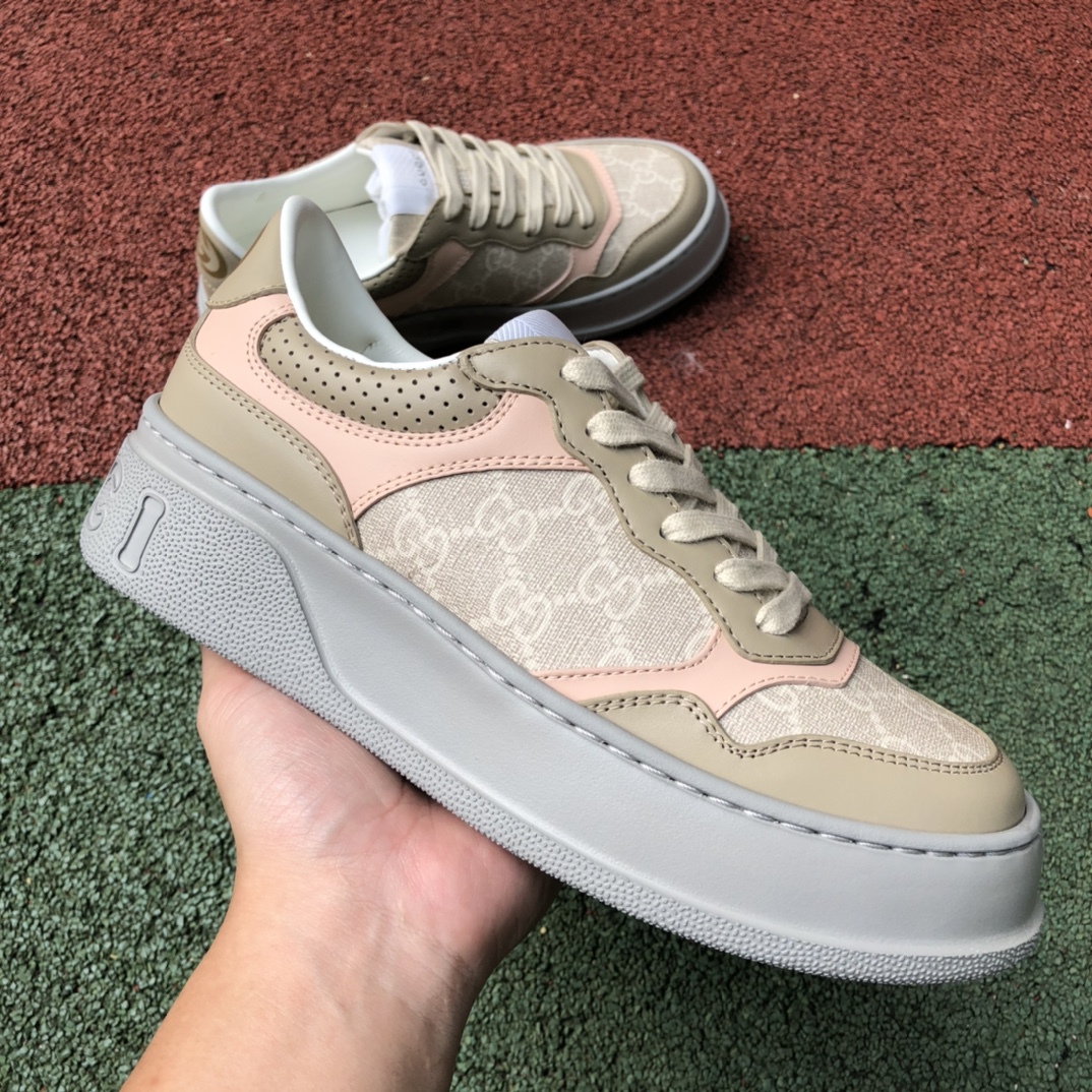 Gucci Thick Sole Low Top Gray Light Brown GUCCI Gucci Low Top Canvas Thick Sole Sneakers Pink Purple
