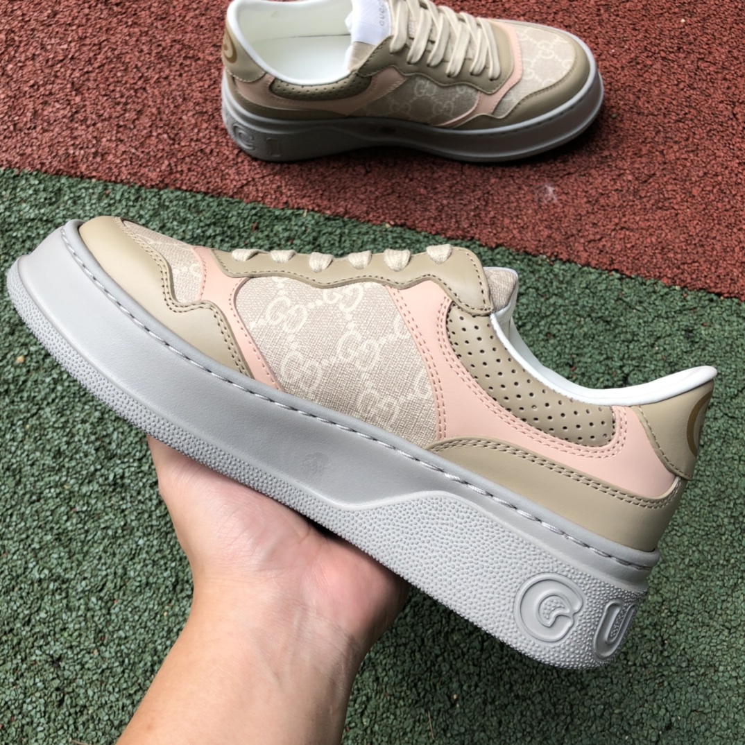Gucci Thick Sole Low Top Gray Light Brown GUCCI Gucci Low Top Canvas Thick Sole Sneakers Pink Purple