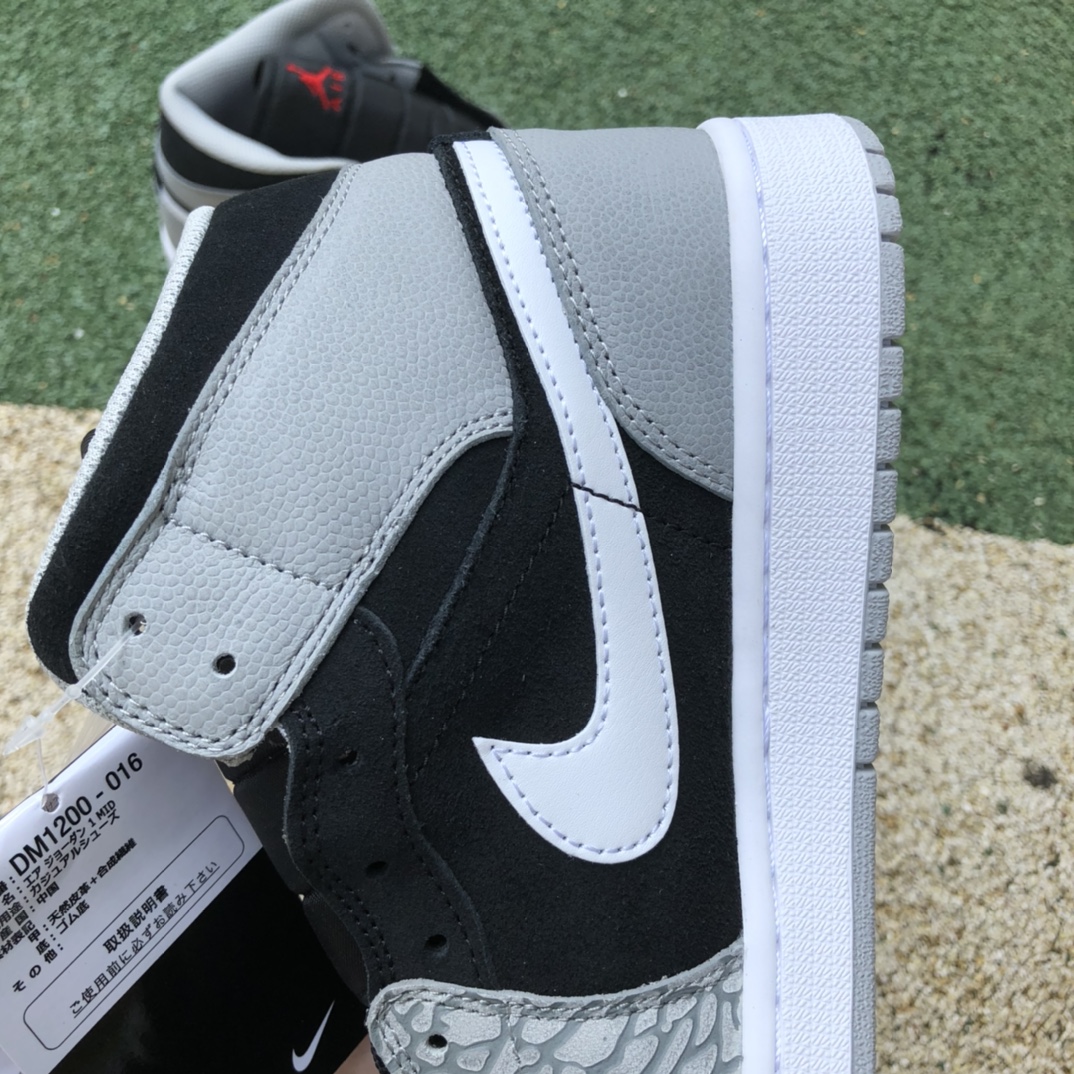 Pure Original Air Jordan 1 Mid AJ1 Black Grey Elephant Burst Crack Middle Help DM1200-016