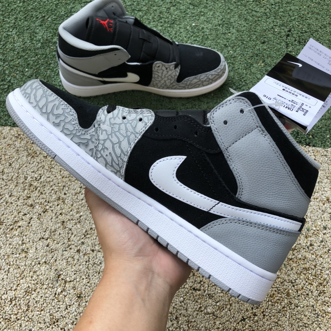 Pure Original Air Jordan 1 Mid AJ1 Black Grey Elephant Burst Crack Middle Help DM1200-016