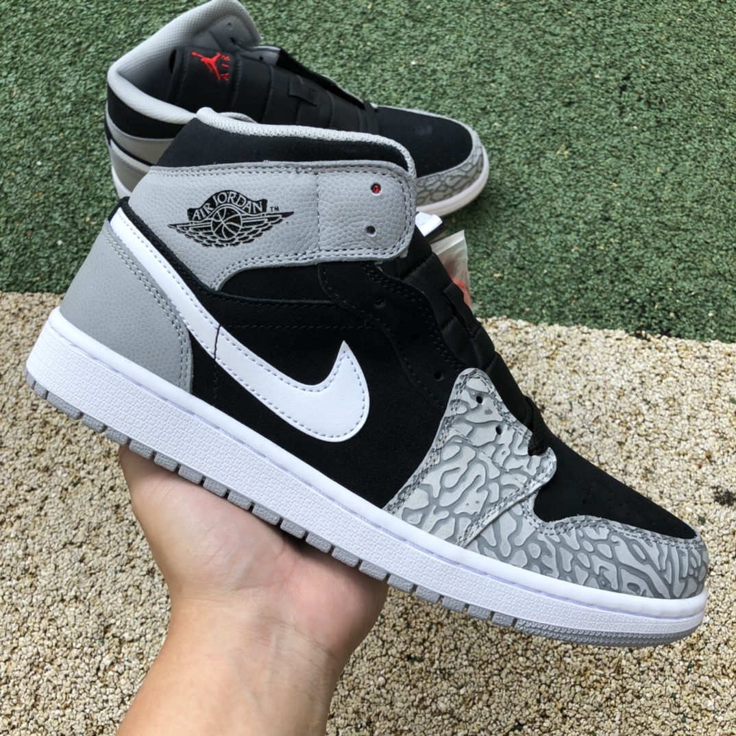 Pure Original Air Jordan 1 Mid AJ1 Black Grey Elephant Burst Crack Middle Help DM1200-016