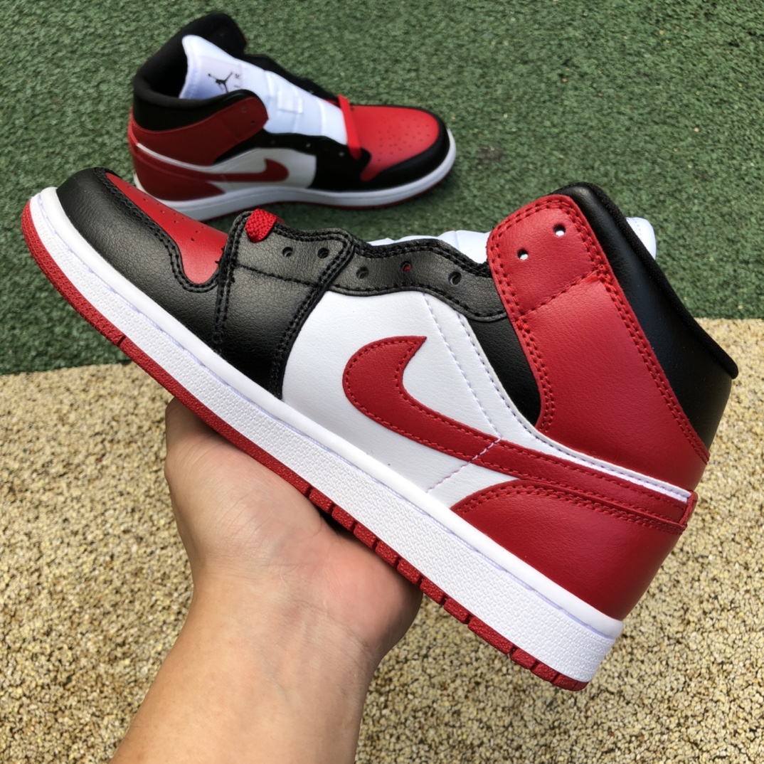 340  纯原版Air Jordan 1 Mid AJ1 黑红脚趾 复古篮球鞋 BQ6472-079