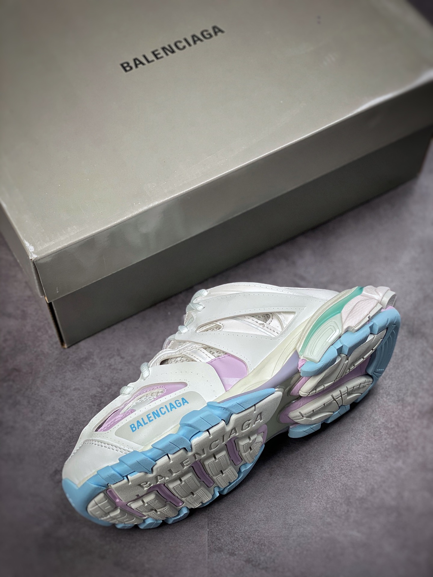 380【运费超重】 原盒 Balenciaga Triple S 巴黎世家老爹鞋 3.0 白紫浅蓝半托 653813 W3DA7 9045