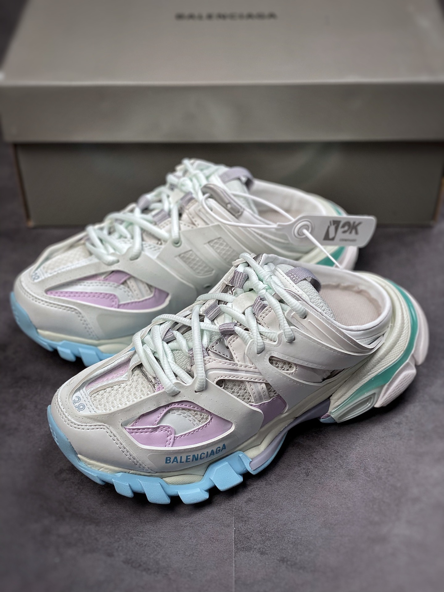 380【运费超重】 原盒 Balenciaga Triple S 巴黎世家老爹鞋 3.0 白紫浅蓝半托 653813 W3DA7 9045