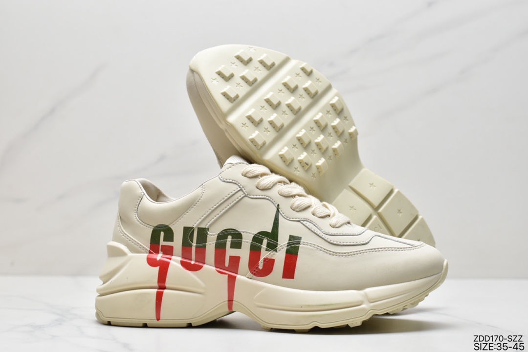 230 Gucci Rhyton Vintage Trainer Sneaker 古驰老爹3D皮革角状复古慢跑鞋 498916 A9L00 9522