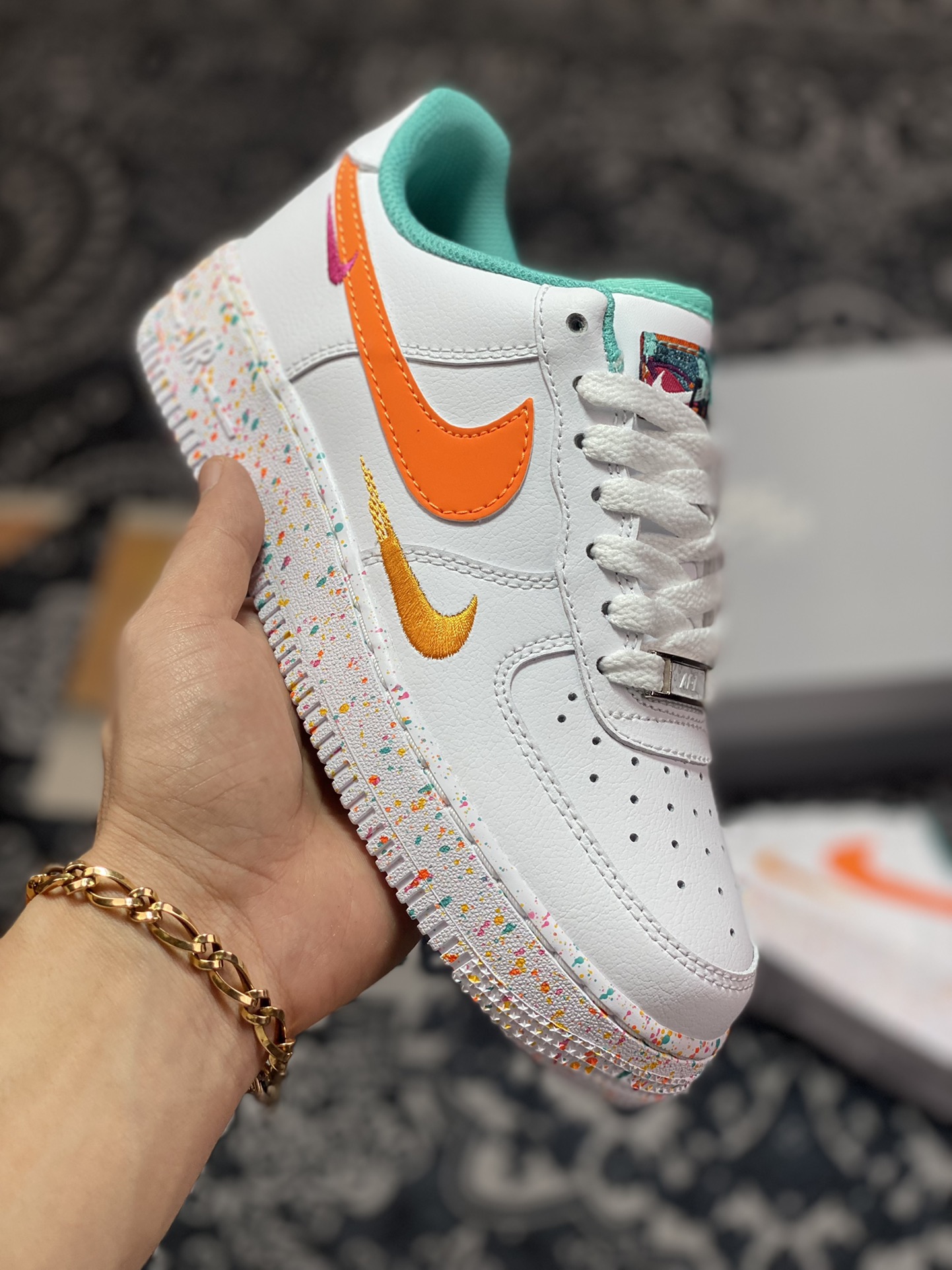 220 Nike Air Force 1'07 Low GS”Multi-Color/Multi-Swoosh”空军一号板鞋“兔年白橙三钩子”FD4626-181