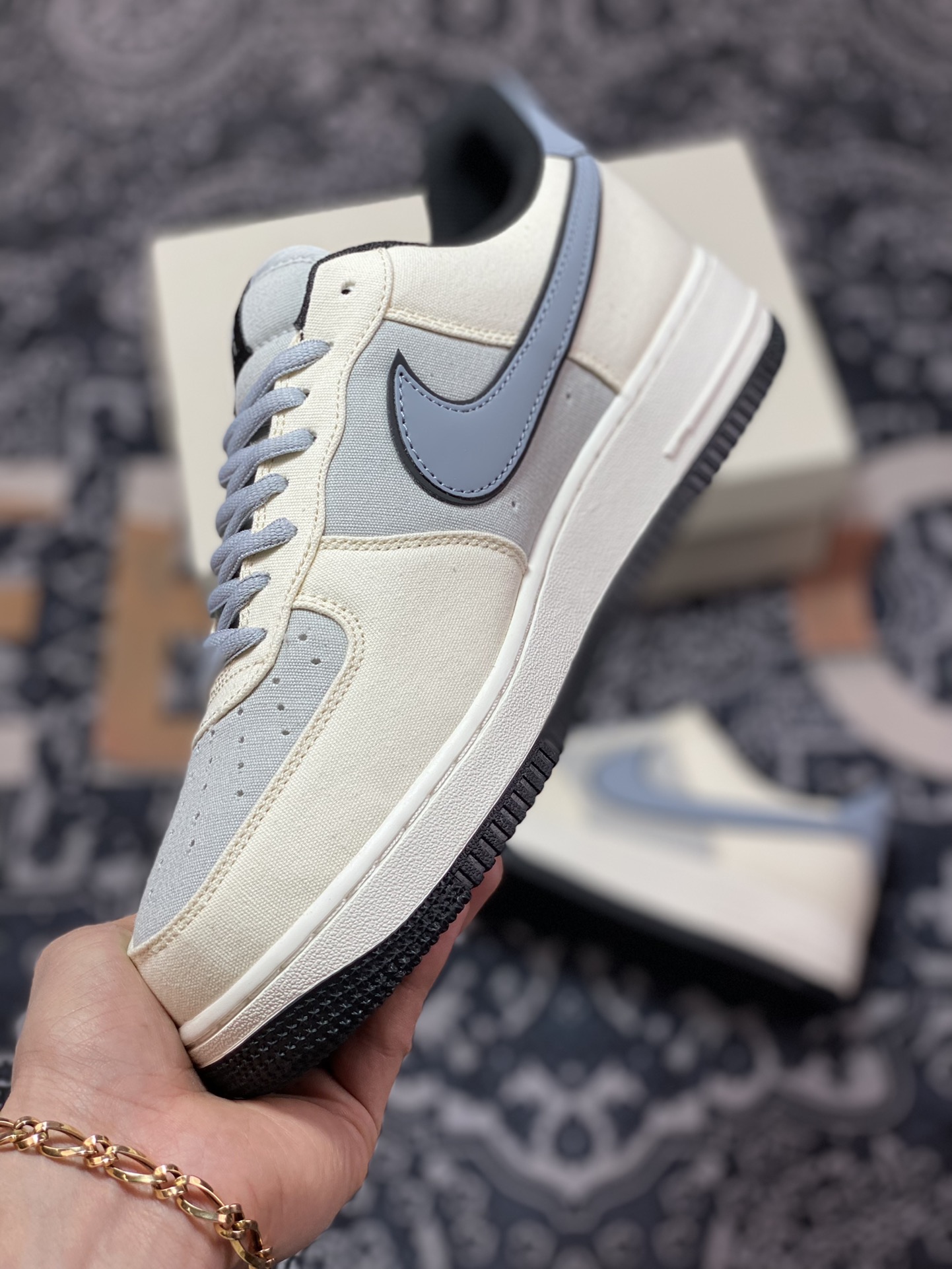 200 Nike Air Force 1’07 Low QS”Milk White/Fog Blue”空军一号板鞋“拼接帆布奶白雾蓝”DG2296-020