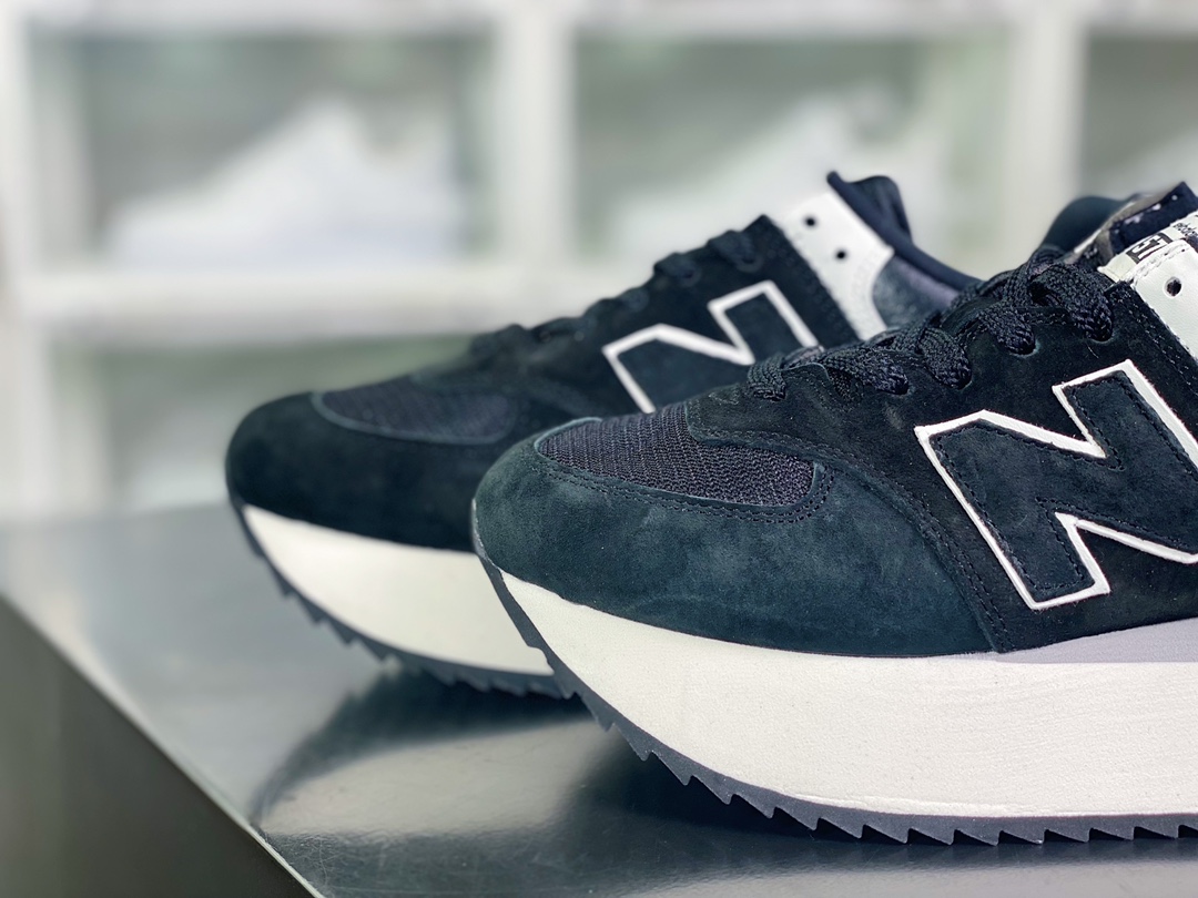 200 【NB新百伦New Balance】 ML574系列低帮增高厚底休闲运动慢跑鞋“麂皮黑白”WL574ZAB