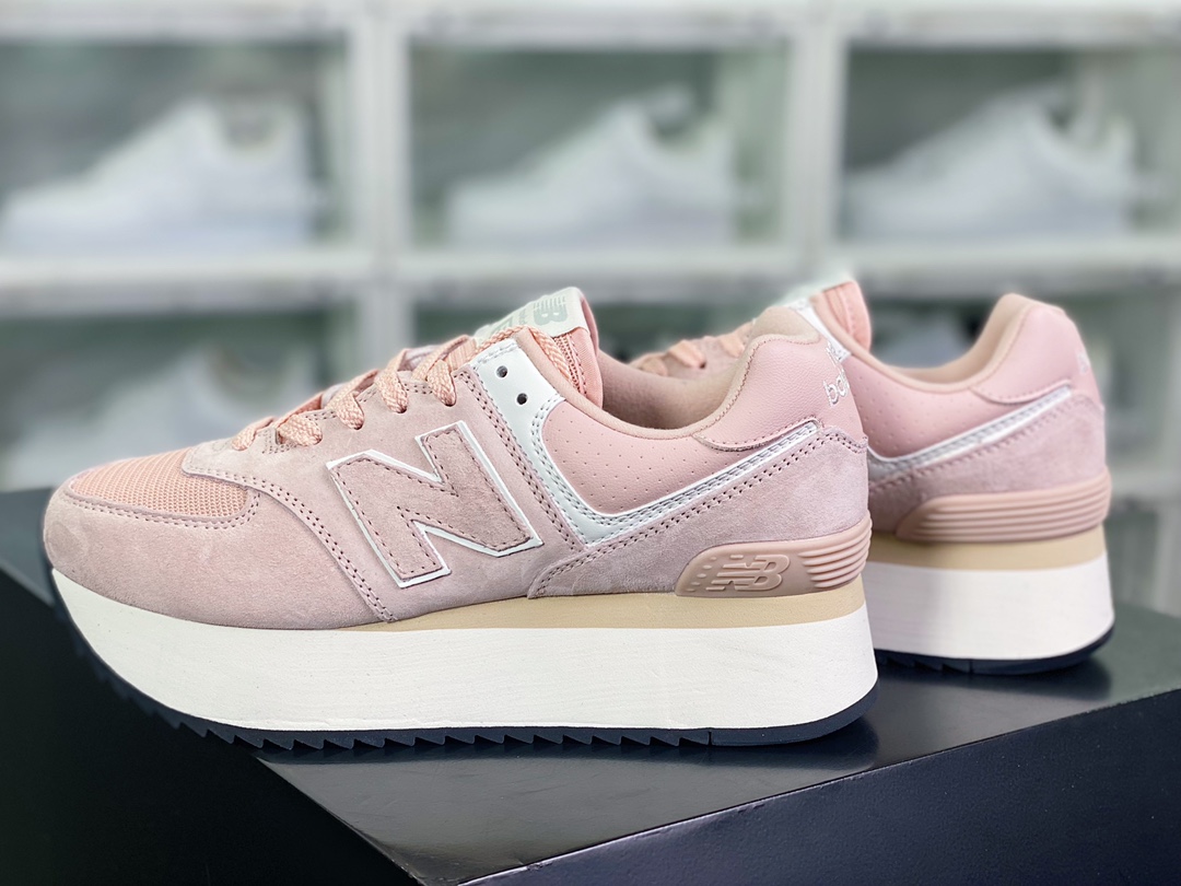 200 【NB新百伦New Balance】 ML574系列低帮增高厚底休闲运动慢跑鞋“麂皮白粉”WL574ZAB