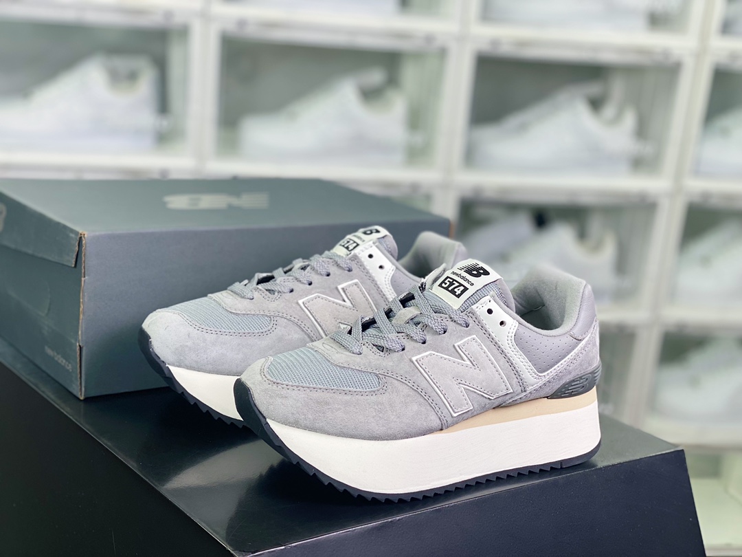 200 【NB新百伦New Balance】 ML574系列低帮增高厚底休闲运动慢跑鞋“麂皮白灰”WL574ZAB