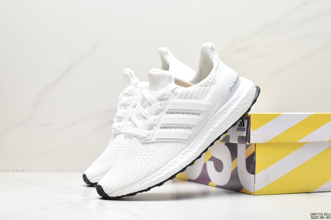 115 阿迪达斯Adidas Ultra Boost UB 4.0 系列 全掌爆米花针织黑条纹跑步鞋 BB6166