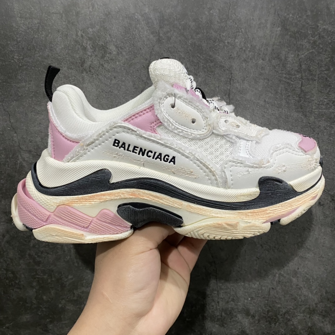 520  纯原Balenciaga巴黎世家 Triple S Diy 时尚透气老爹鞋女款白粉做旧