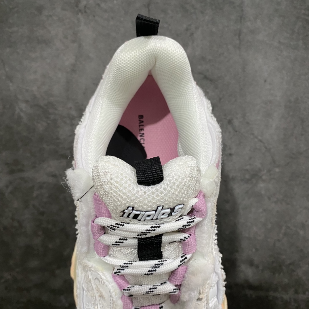 520  纯原Balenciaga巴黎世家 Triple S Diy 时尚透气老爹鞋女款白粉做旧