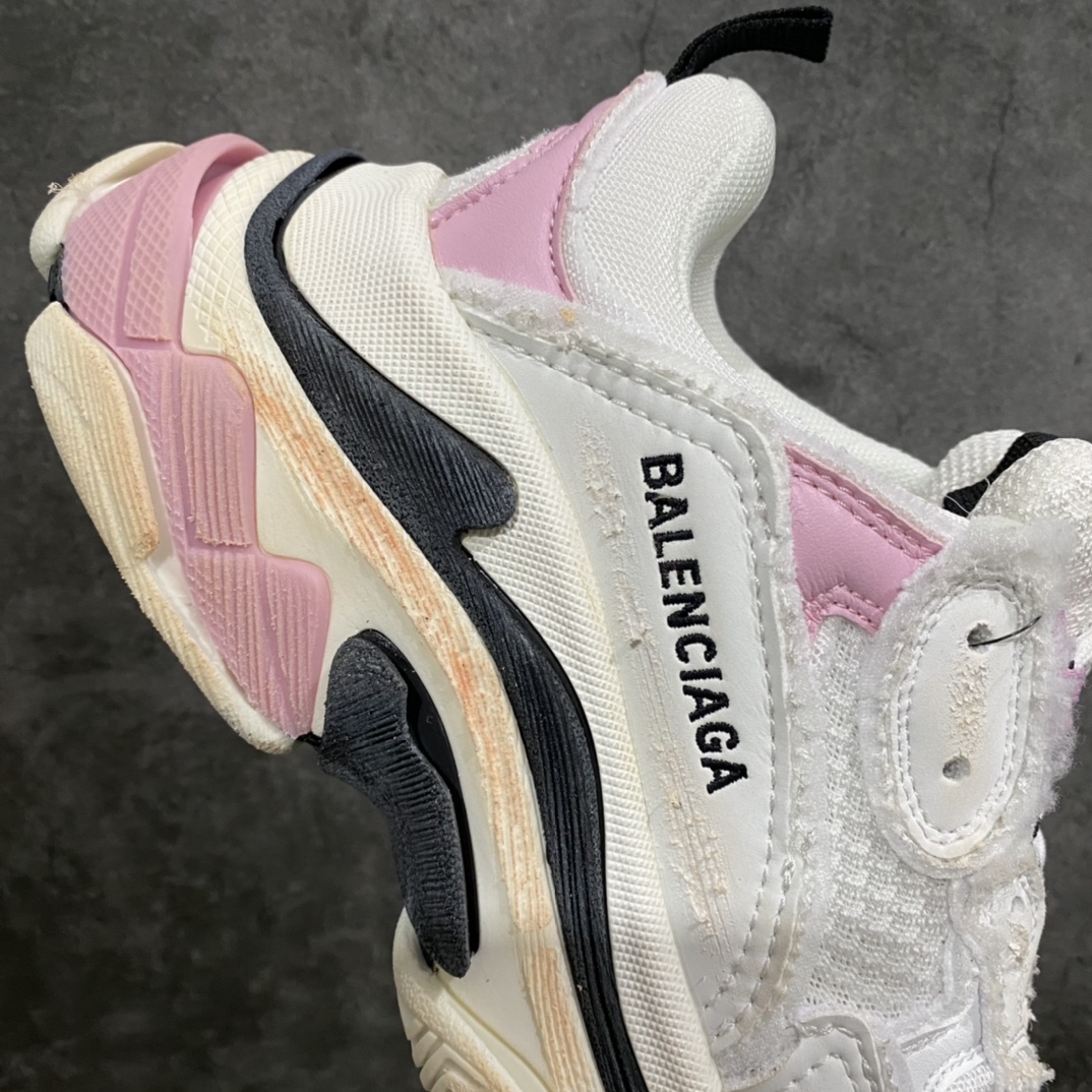 520  纯原Balenciaga巴黎世家 Triple S Diy 时尚透气老爹鞋女款白粉做旧