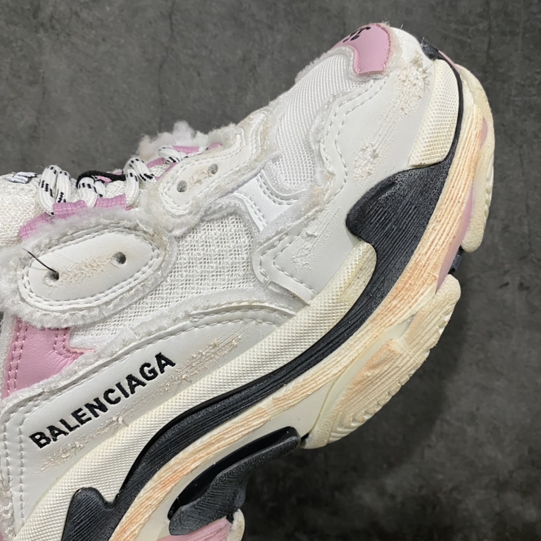 520  纯原Balenciaga巴黎世家 Triple S Diy 时尚透气老爹鞋女款白粉做旧