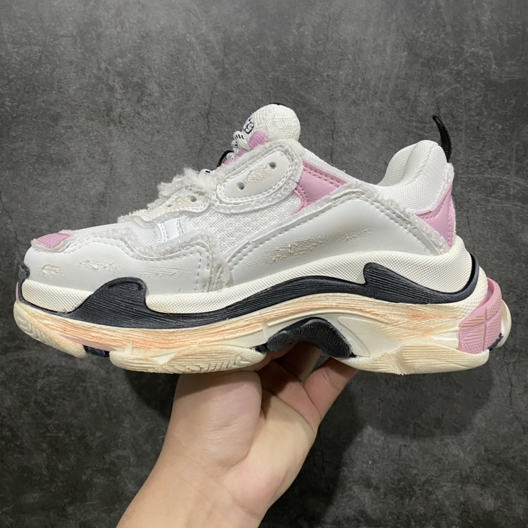 520  纯原Balenciaga巴黎世家 Triple S Diy 时尚透气老爹鞋女款白粉做旧