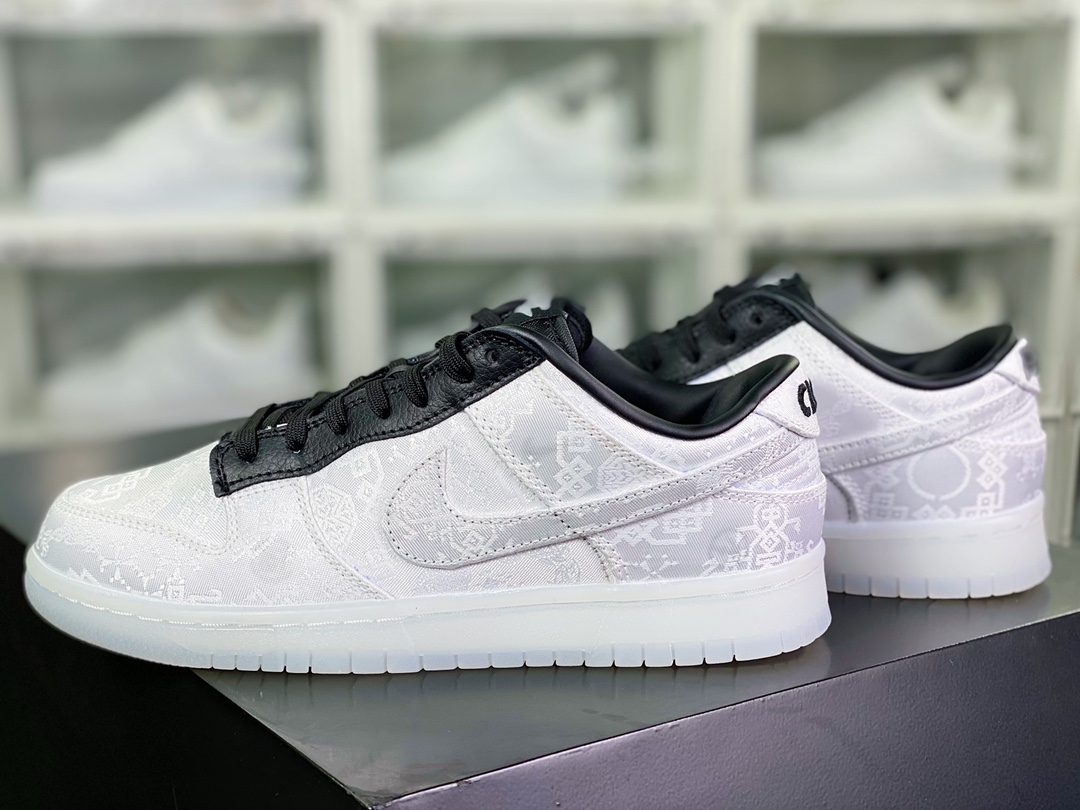 300 Fragment Design x Clot x 【Nike】 SB Dunk Low”20th Anniversary/White Silk”扣篮系“联名丝绸白黑刮刮乐”FN0315-110