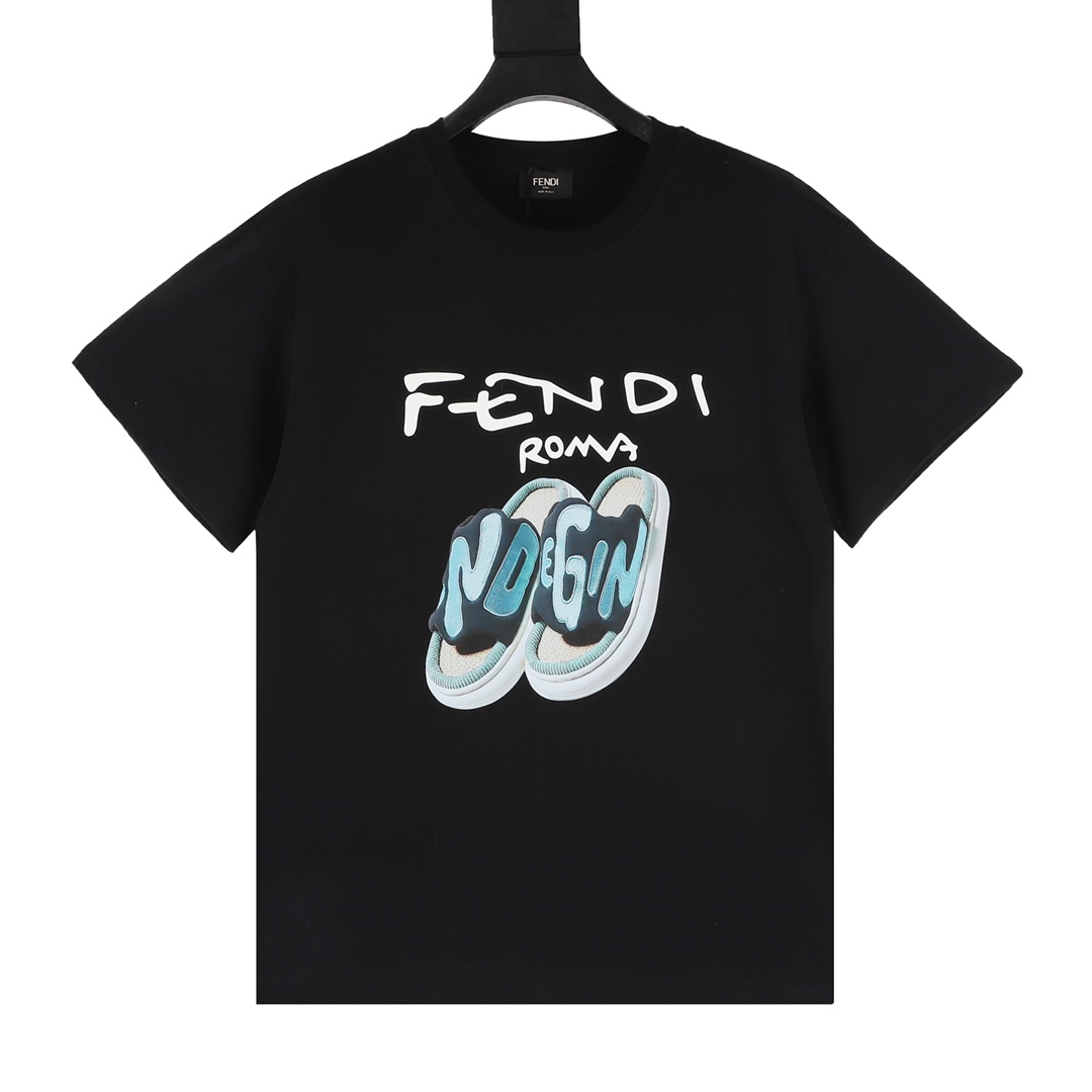 160 Fendi/芬迪 拖鞋印花字母LOGO圆领短袖