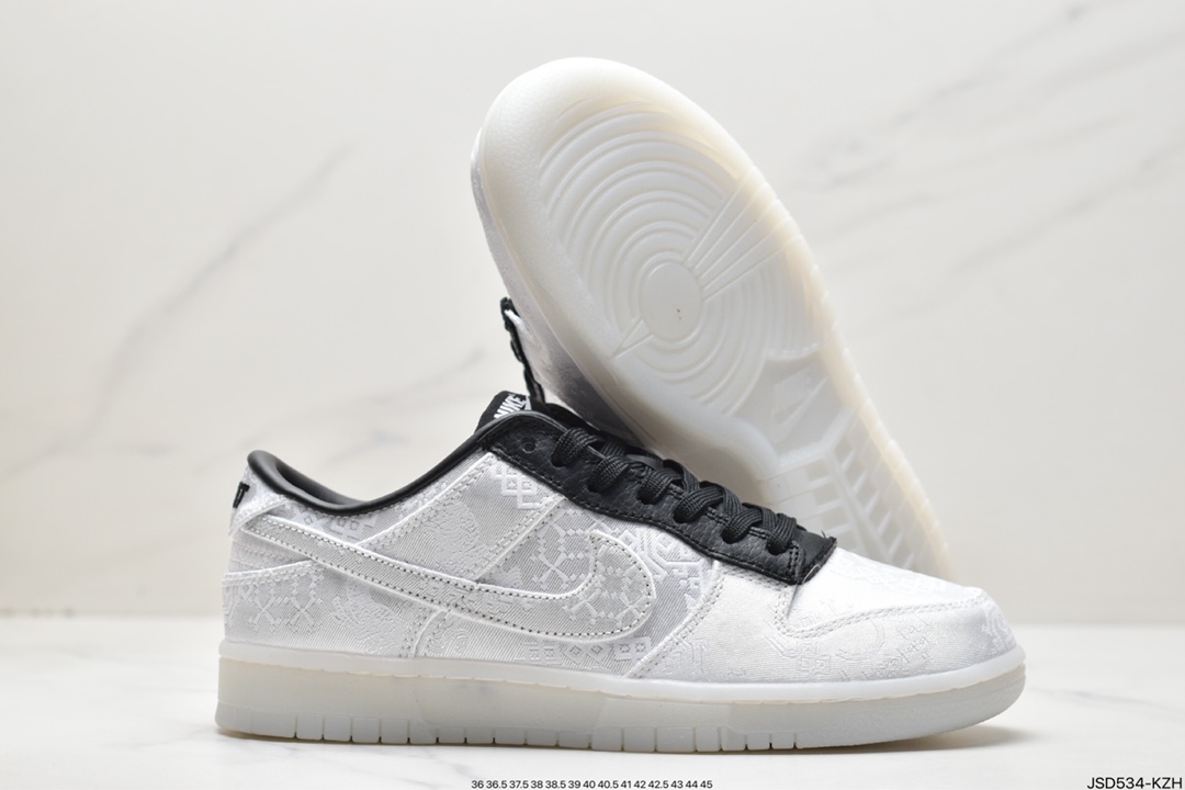 200 Fragment Design x Clot x Nike SB Dunk Low”20th Anniversary/White Silk”扣篮板鞋“联名丝绸白黑刮刮乐” FN0315-100