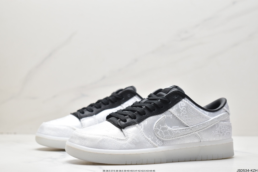 200 Fragment Design x Clot x Nike SB Dunk Low”20th Anniversary/White Silk”扣篮板鞋“联名丝绸白黑刮刮乐” FN0315-100