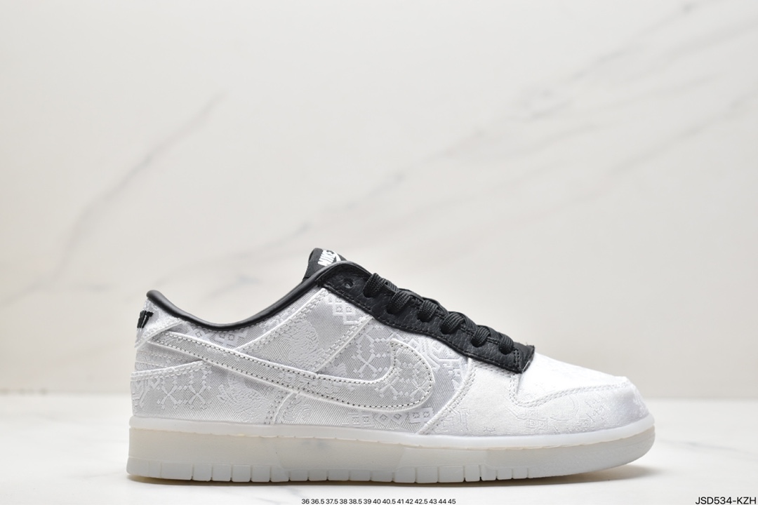 200 Fragment Design x Clot x Nike SB Dunk Low”20th Anniversary/White Silk”扣篮板鞋“联名丝绸白黑刮刮乐” FN0315-100