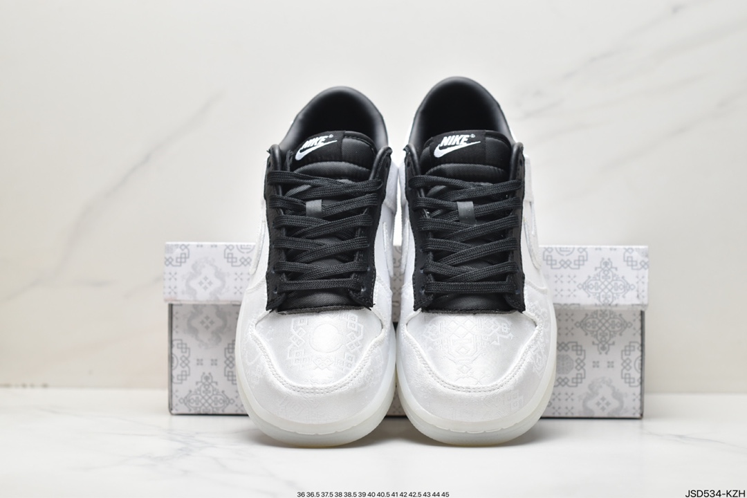 200 Fragment Design x Clot x Nike SB Dunk Low”20th Anniversary/White Silk”扣篮板鞋“联名丝绸白黑刮刮乐” FN0315-100