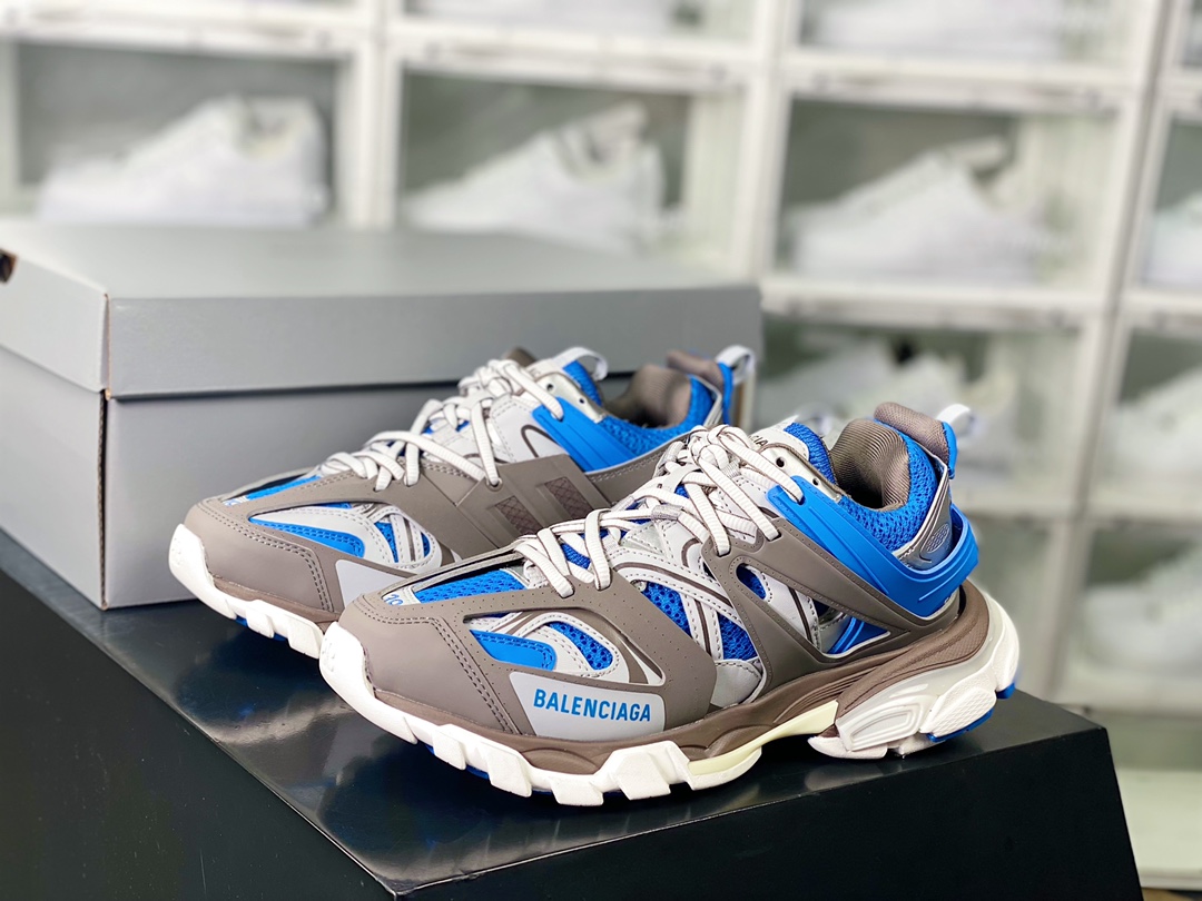 450 巴黎世家BALENCIAGA Track Trainers 3.0代复古野跑姥爹潮流百搭慢跑鞋“灰蓝”542436 W2FSA 8123