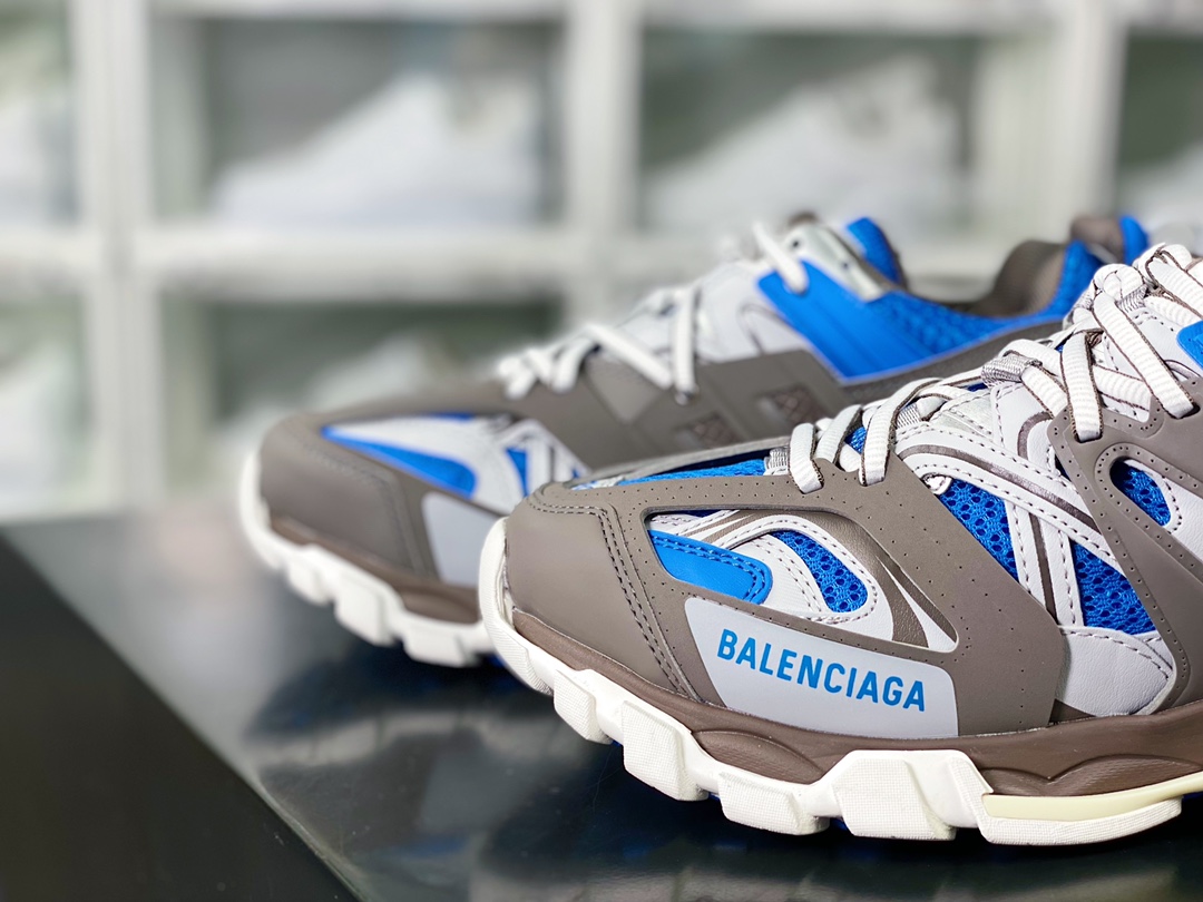 450 巴黎世家BALENCIAGA Track Trainers 3.0代复古野跑姥爹潮流百搭慢跑鞋“灰蓝”542436 W2FSA 8123