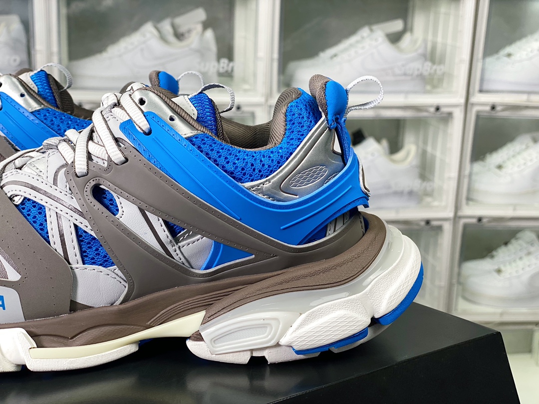 450 巴黎世家BALENCIAGA Track Trainers 3.0代复古野跑姥爹潮流百搭慢跑鞋“灰蓝”542436 W2FSA 8123