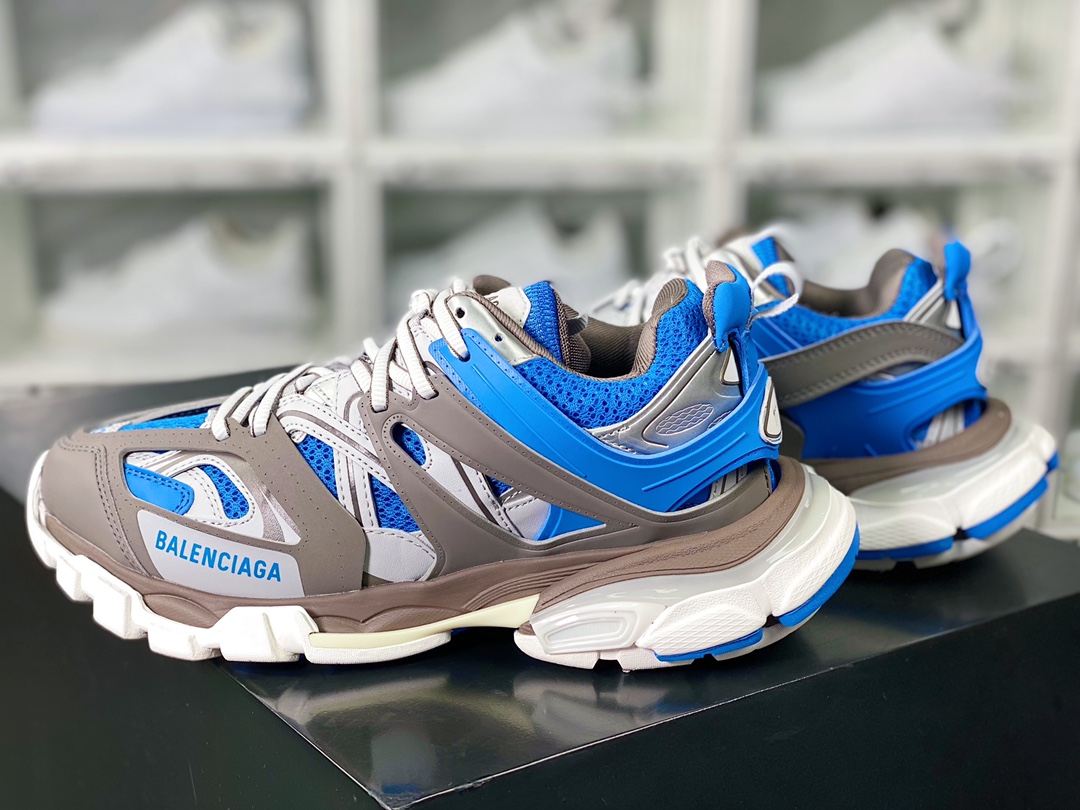 450 巴黎世家BALENCIAGA Track Trainers 3.0代复古野跑姥爹潮流百搭慢跑鞋“灰蓝”542436 W2FSA 8123