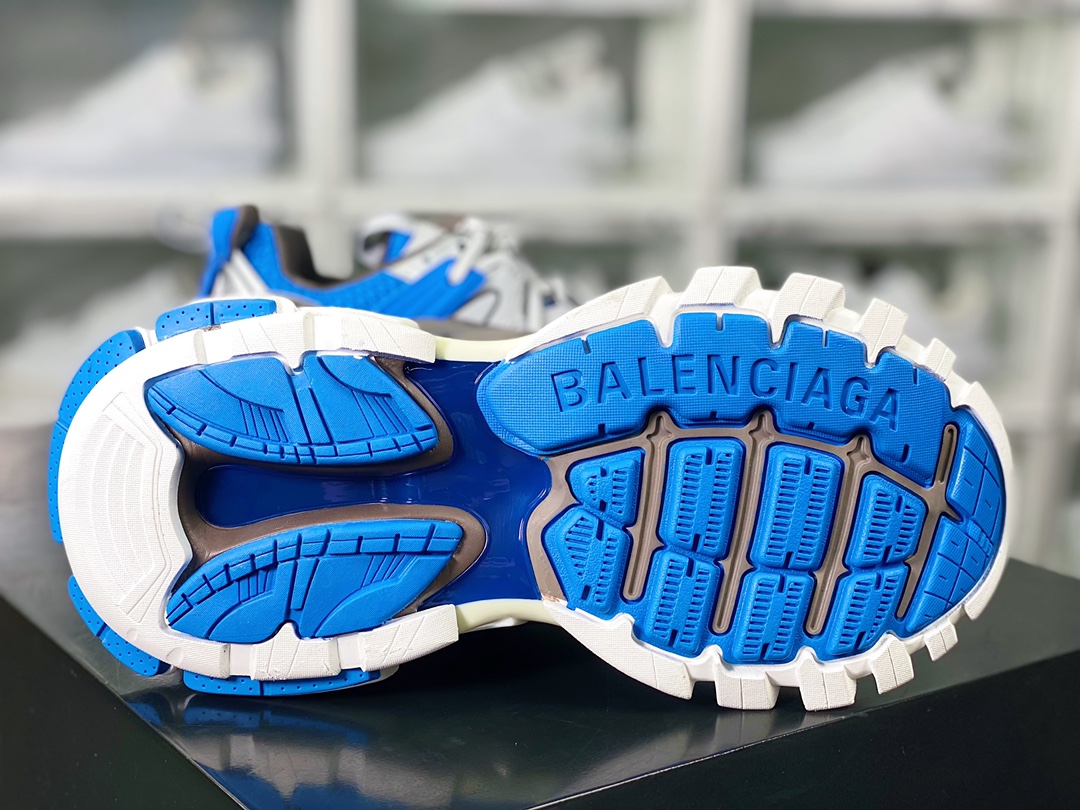 450 巴黎世家BALENCIAGA Track Trainers 3.0代复古野跑姥爹潮流百搭慢跑鞋“灰蓝”542436 W2FSA 8123