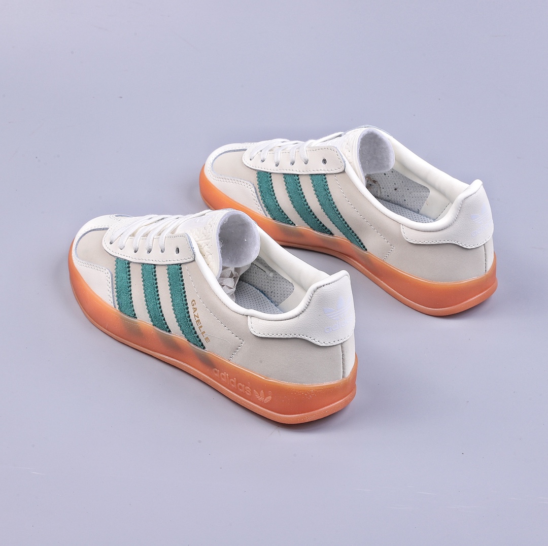 180 YH Adidas Originals Gazelle Indoor 米白绿三叶草复古休闲运动板鞋 ID2567