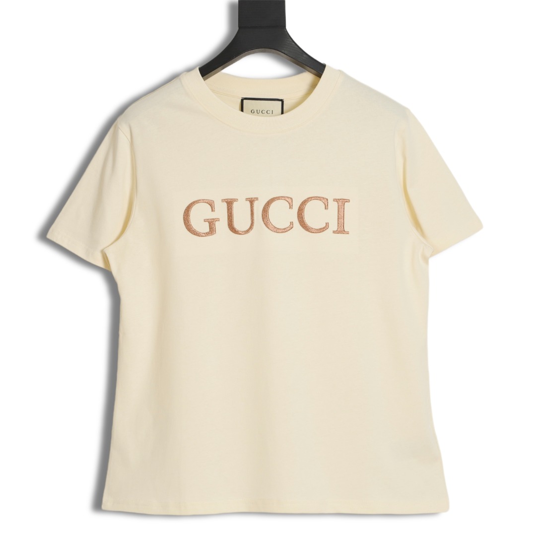 180 Gucci 古驰字母logo金标刺绣 短袖T恤