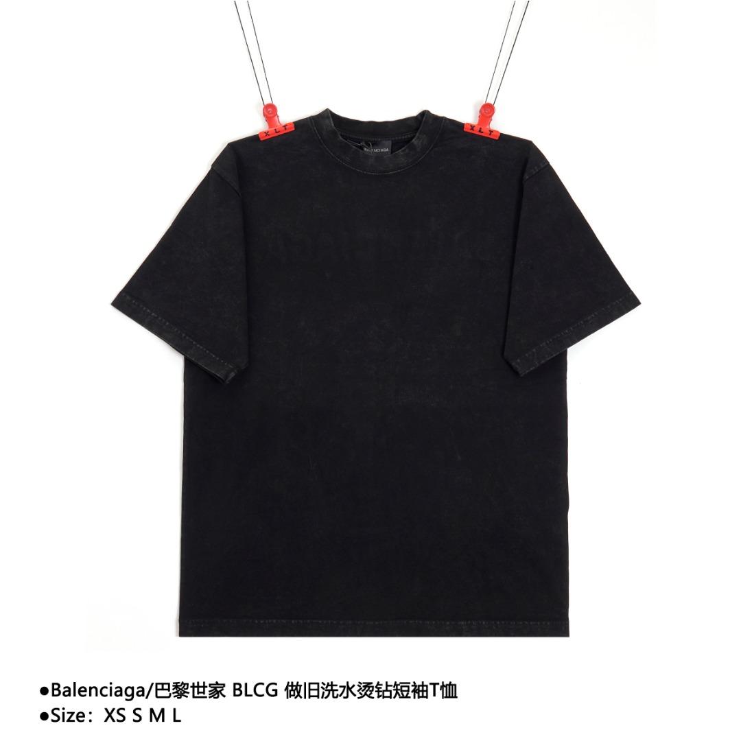 180 Balenciaga/巴黎世家 BLCG 做旧洗水烫钻短袖T恤