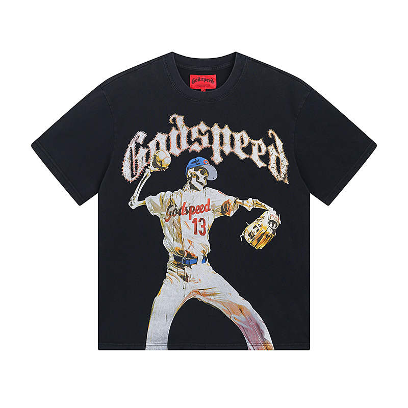“Godspeed Rock Street Retro Cotton Short Sleeves in Water Washing Black” - 图片 2