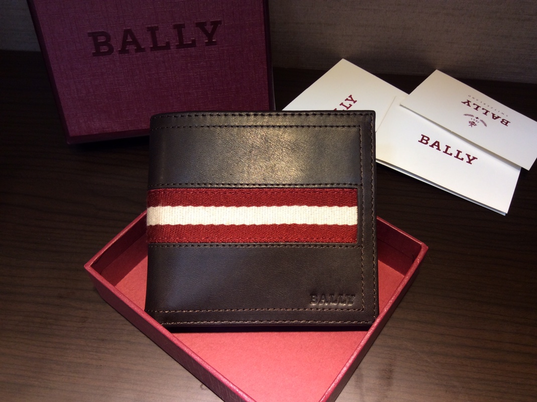 [Bally Wallets]Classic high-quality cowhide brown two-fold short Genuine leath