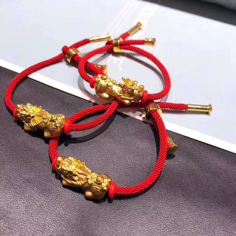 Bvlgari 招财辟邪神兽小貔貅+幸运红绳手链 貔貅为黄金999足金 结合宝格丽同款进口尼龙绳