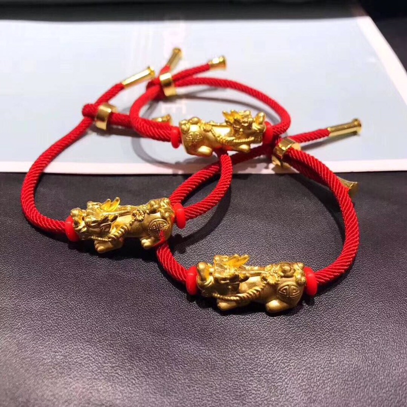 Bvlgari 招财辟邪神兽小貔貅+幸运红绳手链 貔貅为黄金999足金 结合宝格丽同款进口尼龙绳