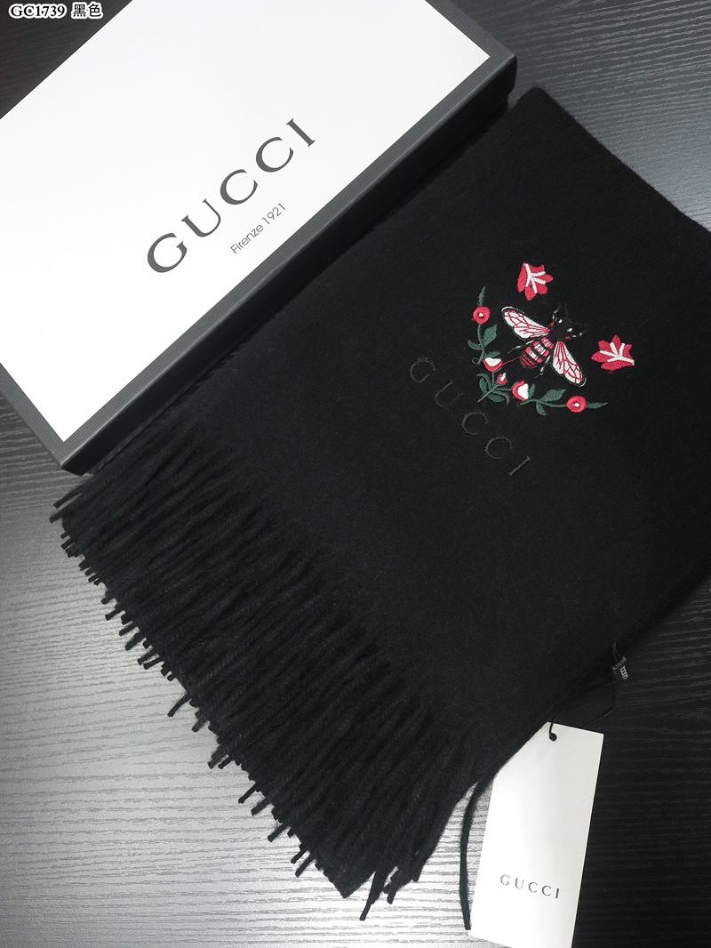 Gucci Scarf Shawl Embroidery Epi Cashmere Wool Winter Collection