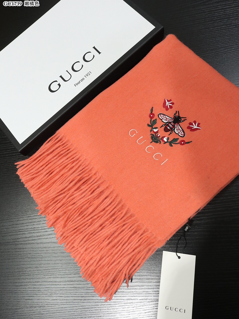 Gucci Scarf Shawl Embroidery Epi Cashmere Wool Winter Collection