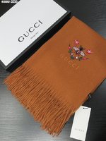 Gucci Scarf Shawl Embroidery Epi Cashmere Wool Winter Collection