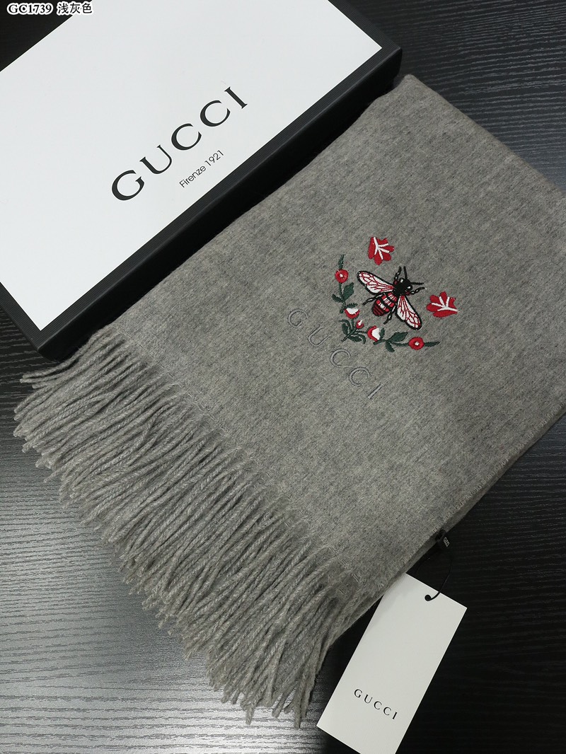 Gucci Scarf Shawl Embroidery Epi Cashmere Wool Winter Collection