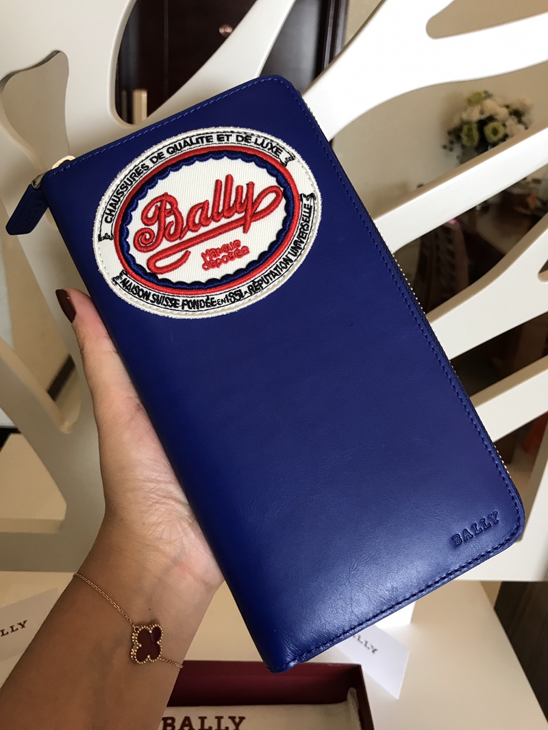 [Bally Wallets]Tevin Classic Blue Patchwork Grand 100% counter genuine leather