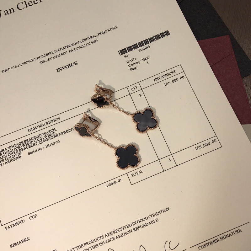 Van Cleef & Arpels vca镀金版双花耳环 在这百花齐放的季节你会发现有双耳环你对Ta的需求能胜过另一半 扣头 镀玫瑰金/黄金色 0011810
