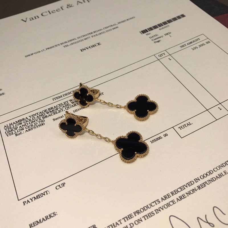 Van Cleef & Arpels vca镀金版双花耳环 在这百花齐放的季节你会发现有双耳环你对Ta的需求能胜过另一半 扣头 镀玫瑰金/黄金色 0011810