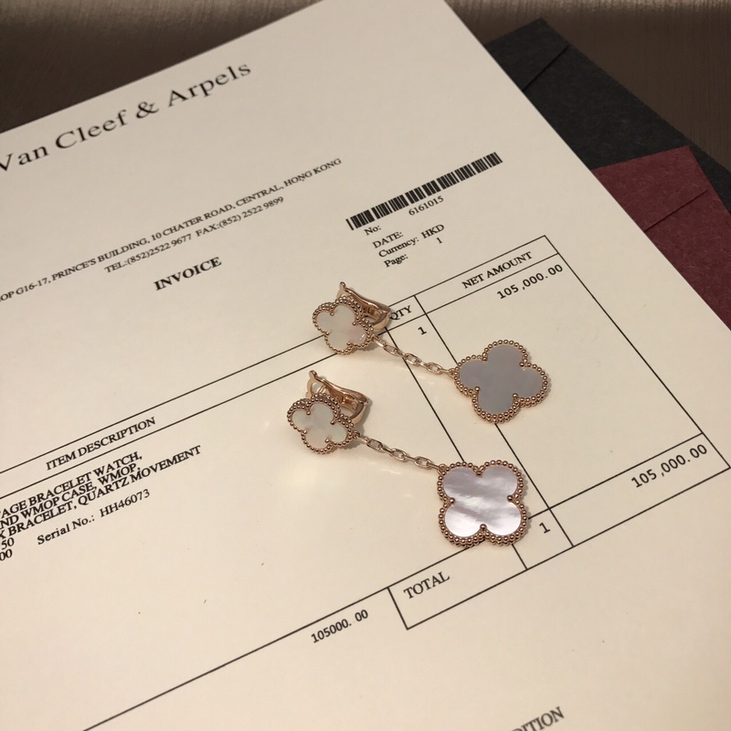 Van Cleef & Arpels vca镀金版双花耳环 在这百花齐放的季节你会发现有双耳环你对Ta的需求能胜过另一半 扣头 镀玫瑰金/黄金色 0011810