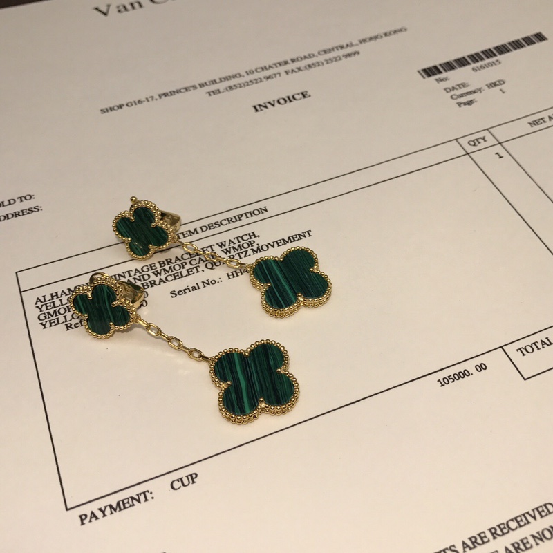 Van Cleef & Arpels vca镀金版双花耳环 在这百花齐放的季节你会发现有双耳环你对Ta的需求能胜过另一半 扣头 镀玫瑰金/黄金色 0011810