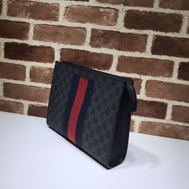 GUCCI古驰饰条纹织带高级人造帆布手拿包475316