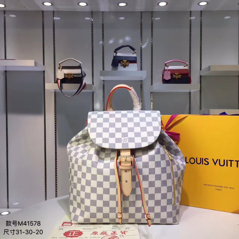 Louis Vuitton LV Sperone Hoch
 Taschen Rucksack Gold Rosa Damier Azur Leinwand Rindsleder Fashion