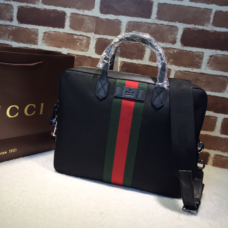 Gucci Men's Black Handbag with Signature Stripe, Top Quality Replica